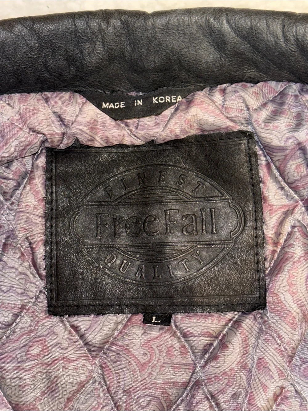 Vintage Free Fall Black Leather Bomber Jacket – Size L